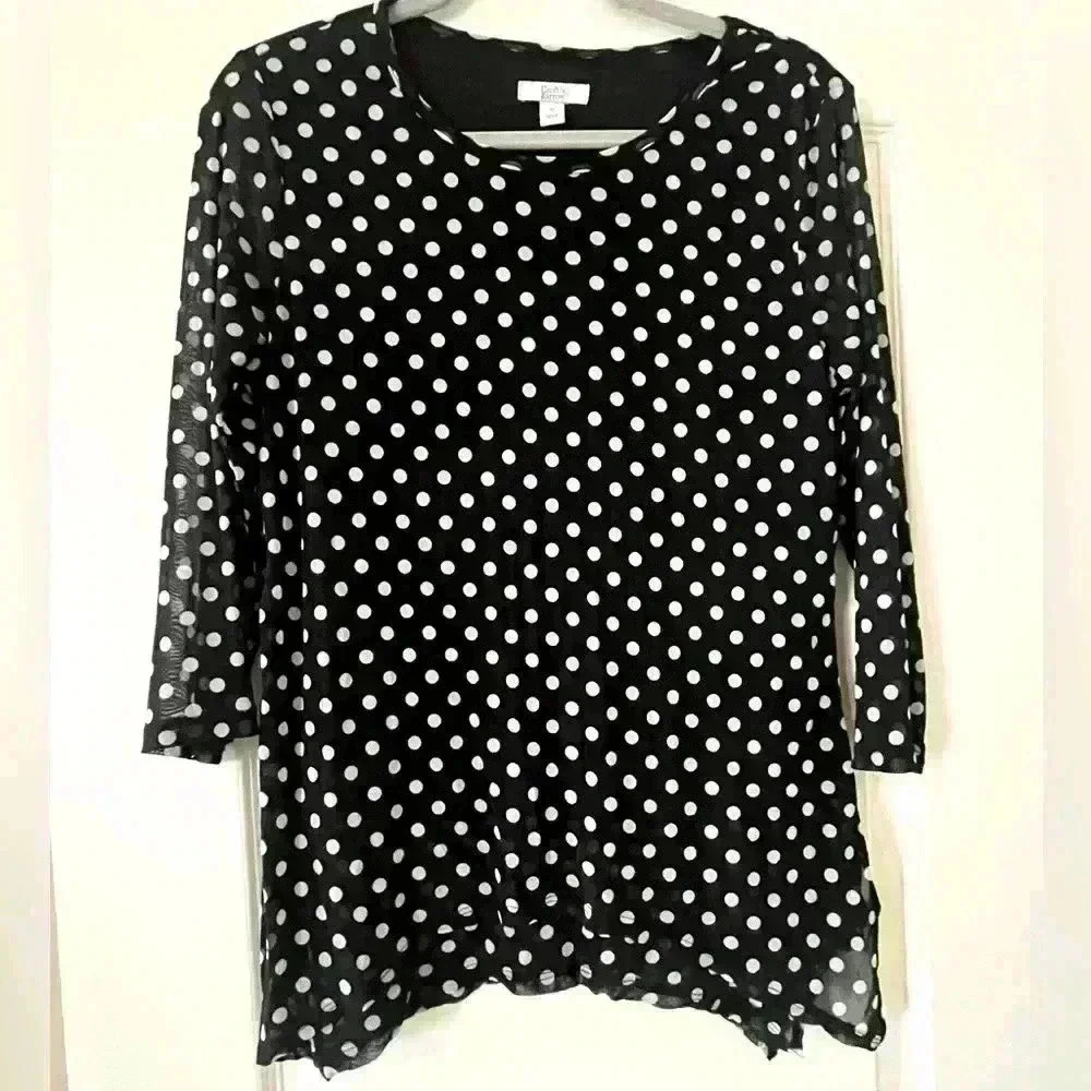 EUC Croft & Barrow Black Polka dot blouse Women’s size Medium